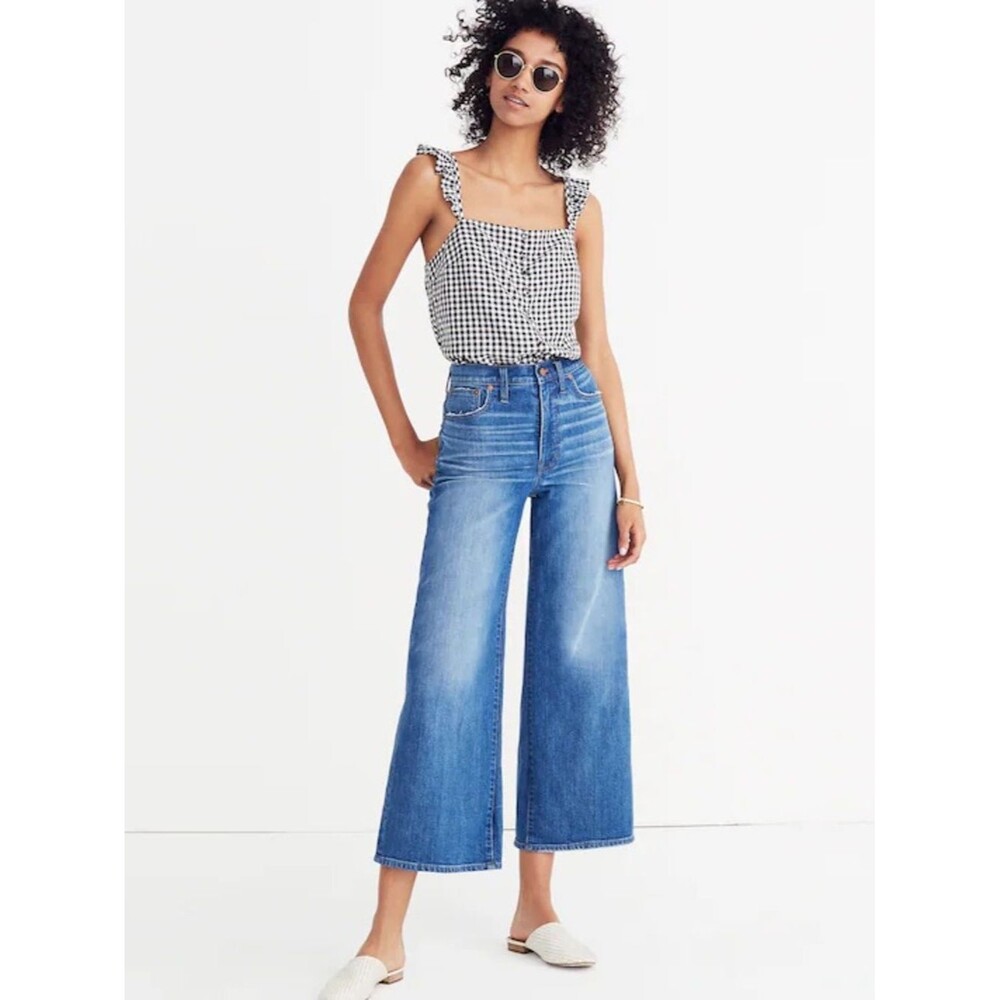Madewell Wide Leg Crop Jeans Medium Wash High Rise Cropped Denim Size 32 33